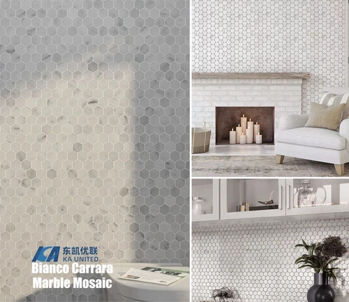 Hexagon Bianco Carrara White Marble Wall Mosaic Tiles Projects KA UNITED Hexagon Bianco Carrara White Marble Wall Mosaic Tiles Projects KA UNITED