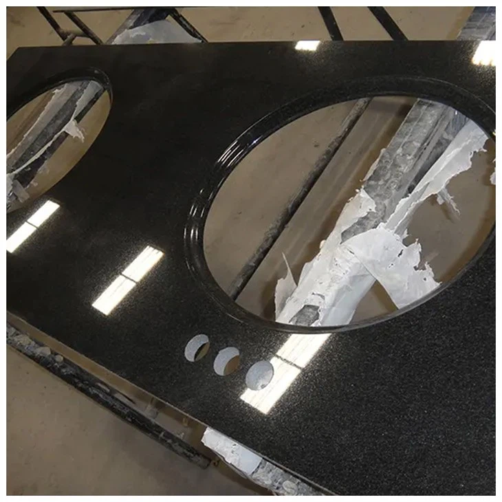 Absolute Black Granite Vanity Top Double Oval Sinks