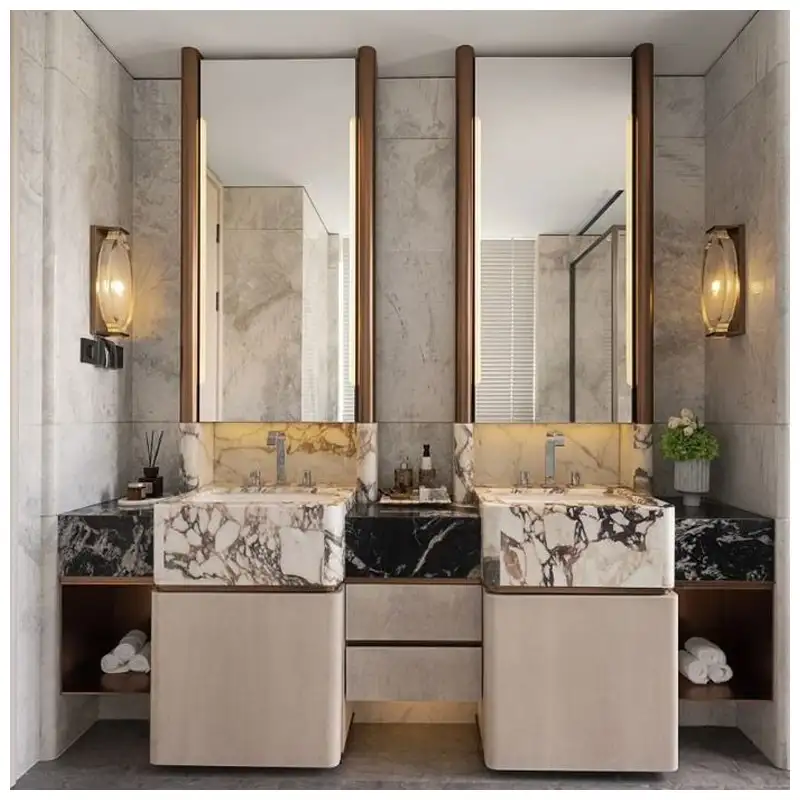 Vanity Cabinets with Marble Countertops in Luxury Hotels Vanity Cabinets with Marble Countertops in Luxury Hotels