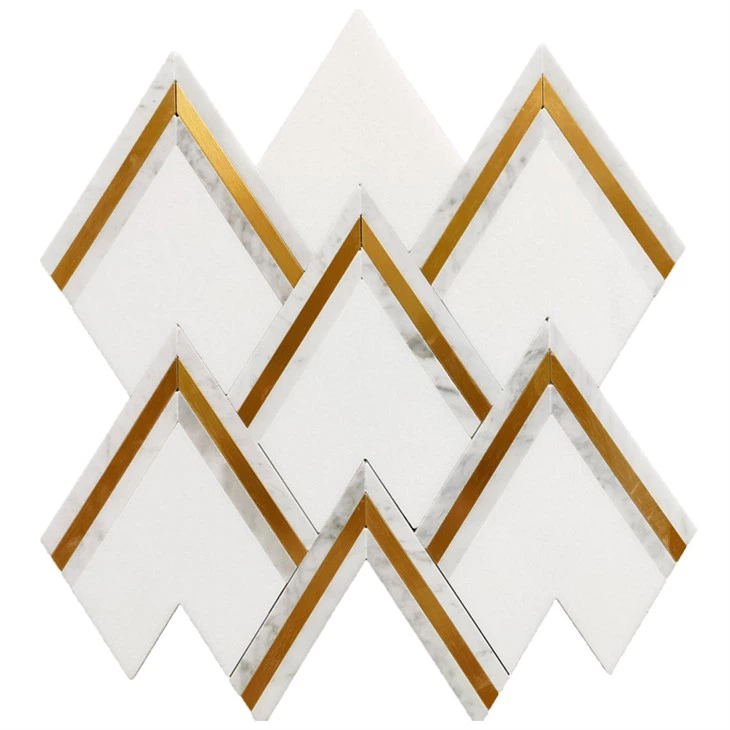 Tasos Carrara Mermer Mesing Waterjet Mosaic Tiles